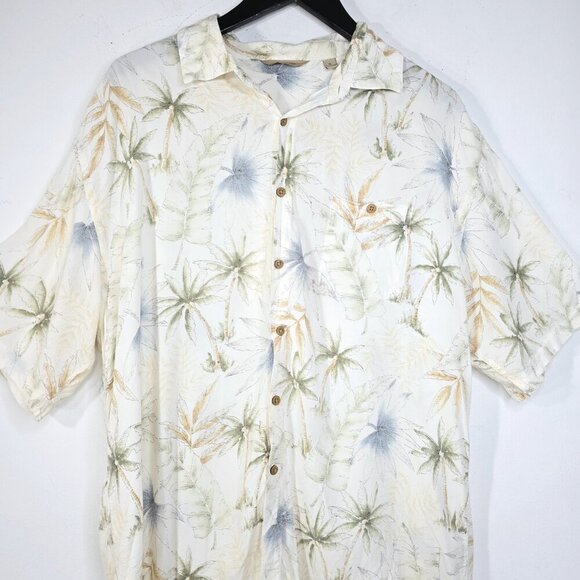 Paradise Collection Oatmeal White Palm Coconut Trees Hawaiian Button Up Shirt - Picture 4 of 6